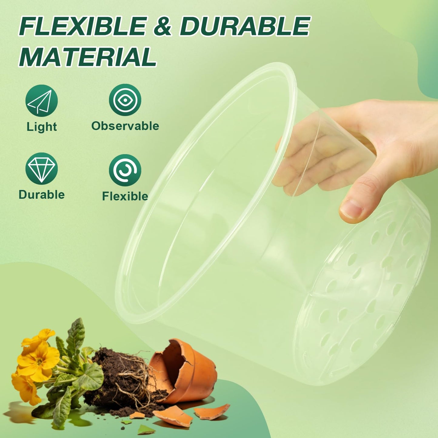 GUGEMEI 10 Inch Clear Nursery Pots with Drainage Holes, 4 Pack Flexible Large Plant Pots for Plants, Plastic Clear Nursery Pots for Seedling, Shrubs, Herbs, Flowers, Vegetables