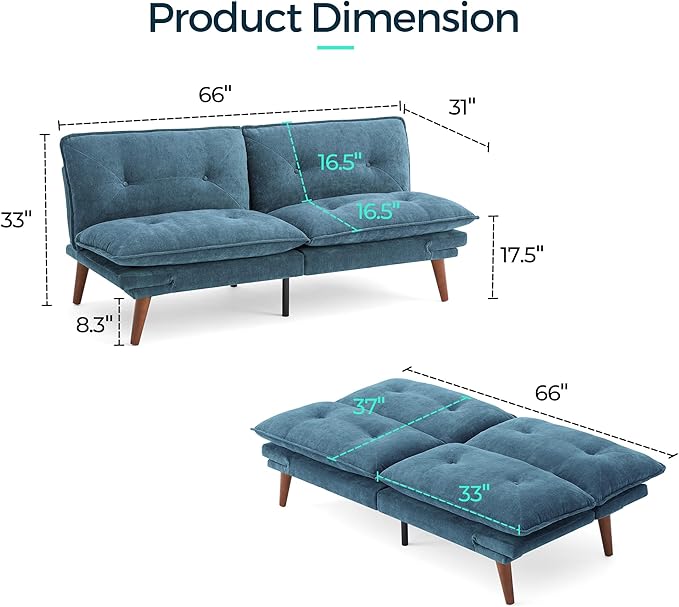 LINSY HOME Futon Sofa Bed, 3 in 1 Convertible Comfy Loveseat Sleeper Sofa Bed