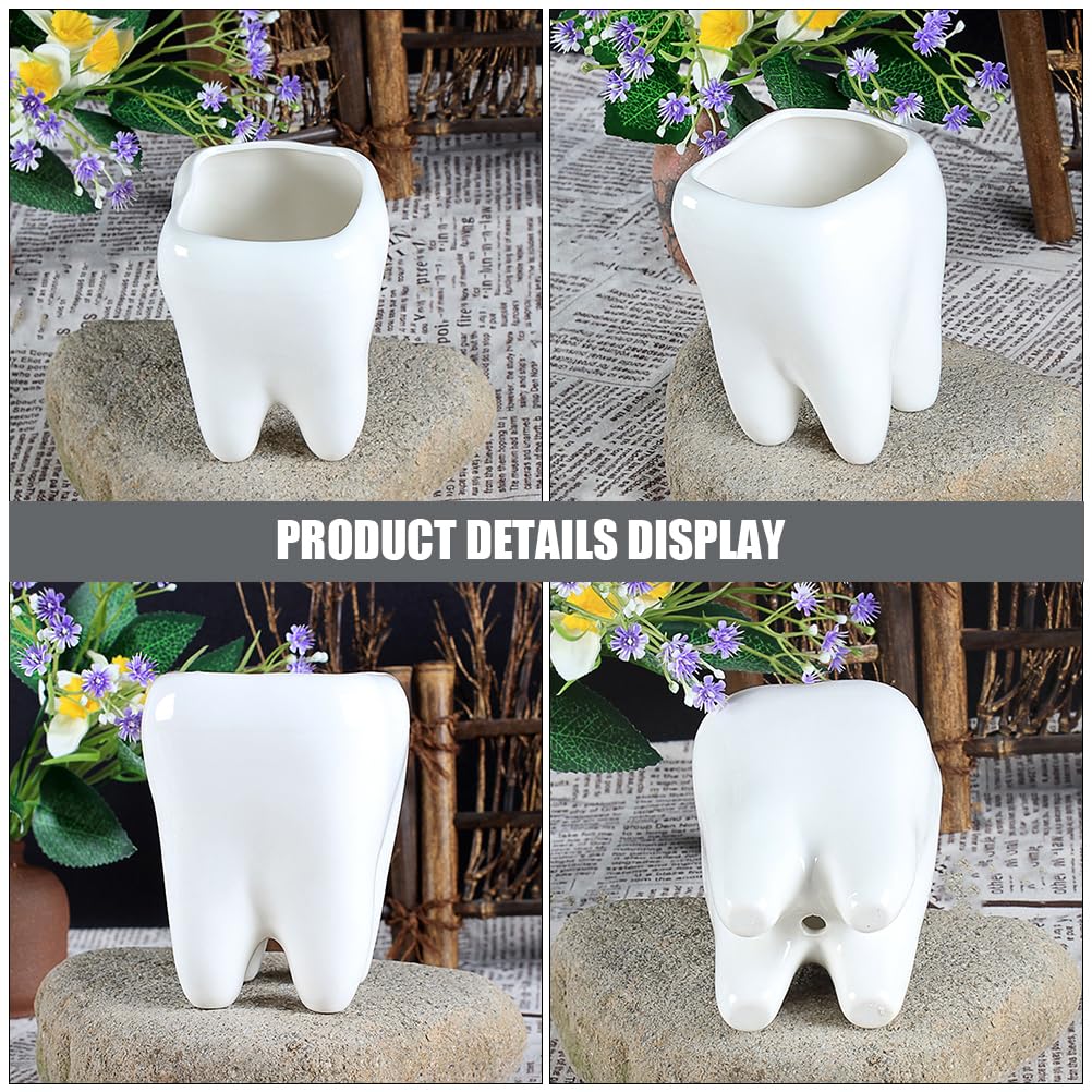 IWOWHERO Ceramic Tooth Flower Pot Small 3.34 Inch Decorative Planter for Succulents and Cactus Indoor Home Plant Holder