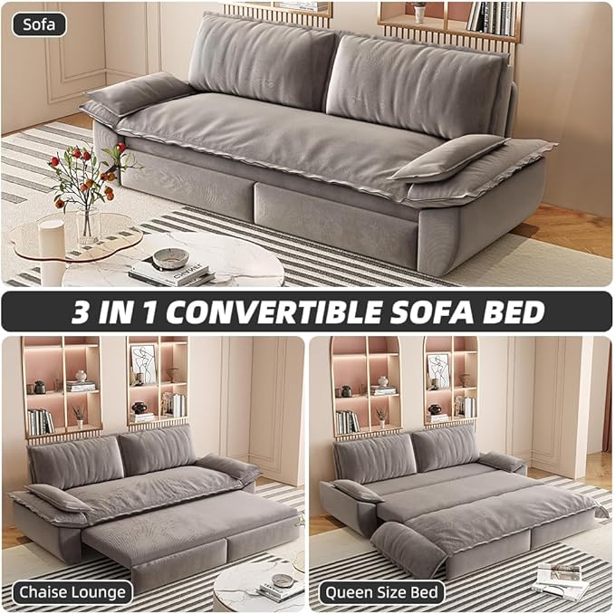 KEIKI 73.2" Queen Sleeper Couch, 3-in-1 Convertible Pull Out Sofa Bed
