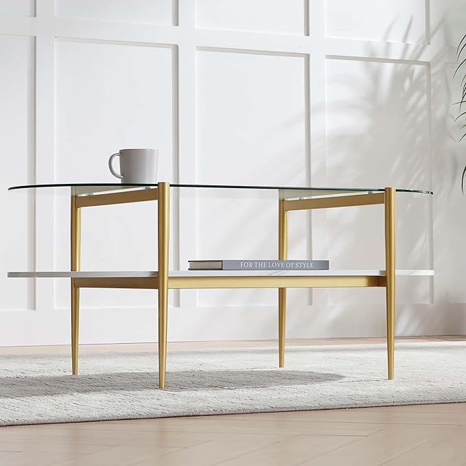 LumFurn Oval Coffee Table, Mid-Century Modern Design, L41 x W21 x H17 inch
