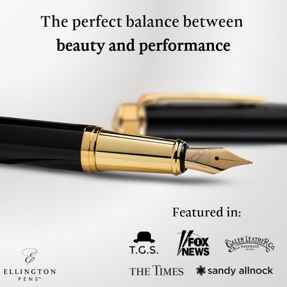 Luxury Fountain Pen Set- Fountain Pens for Writing - Smooth Medium Nib - Includes Refillable Ink Converter, 3 Ink Cartridges [Black & Blue], Gift Box - Elegant Calligraphy