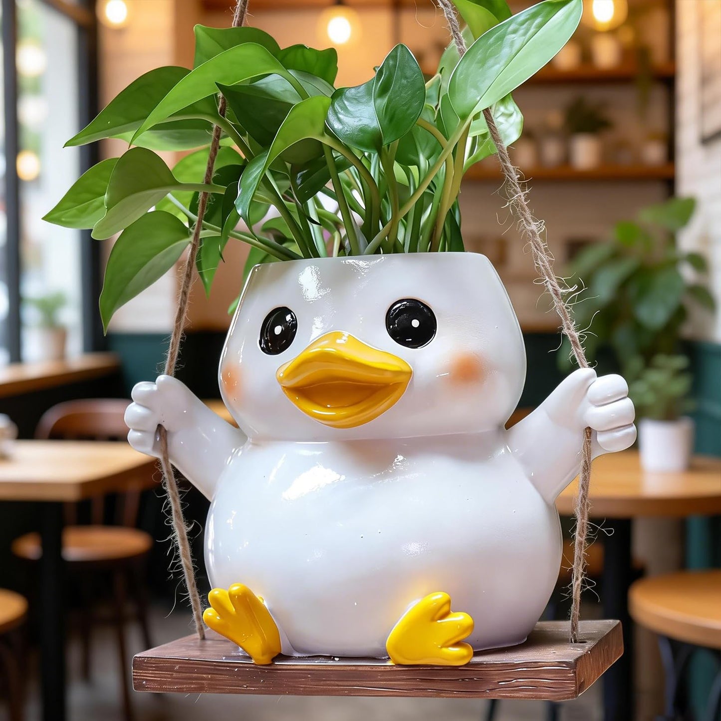 NINIPAPA Hanging Duck Planter for Indoor Plants Cute Resin Succulent Pots with Drainage Hole, Swing Duck Hanger Plant Pot Gifts on Mother's Day Birthday Christmas