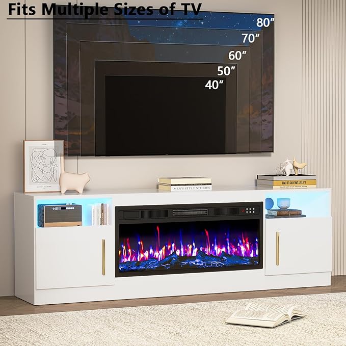 PRETZI Fireplace TV Stand with 36" Fireplace Up to 80" TVs, Remote Control