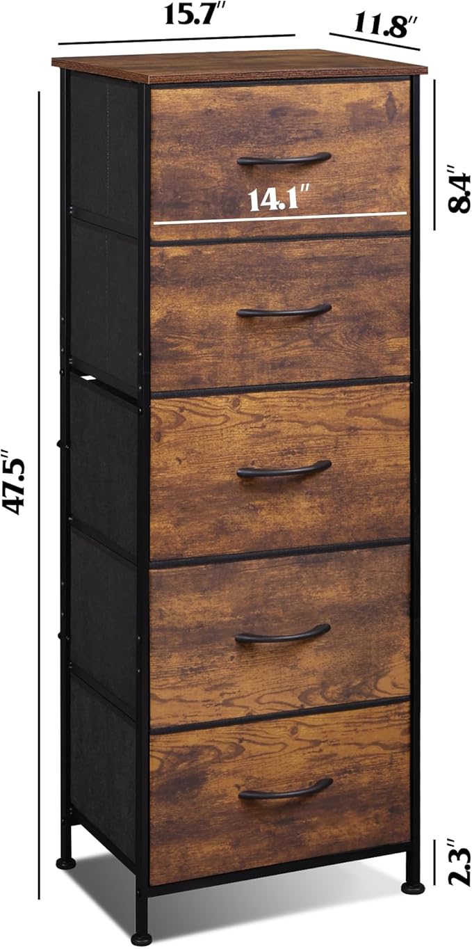 WLIVE Fabric Dresser for Bedroom, 5-Drawer Tall Dressers, Storage Organizer