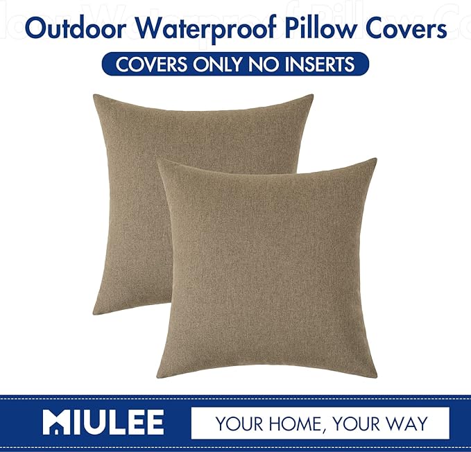 MIULEE Pack of 2 Decorative Outdoor Solid Waterproof Throw Pillow Covers Faux