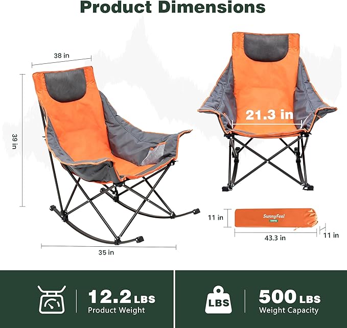 SUNNYFEEL Oversized Rocking Camping Chair 2 Pack, Fully Padded Patio Chair
