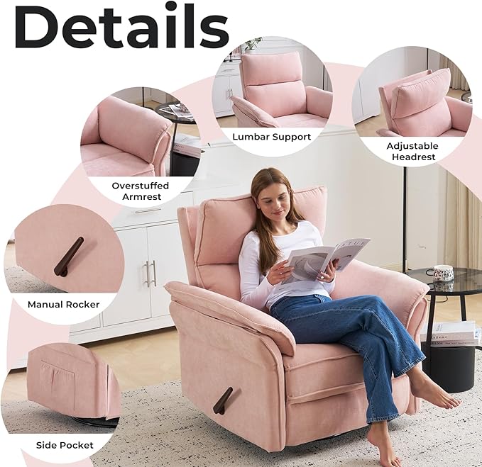Oversized Recliner Chair, Chenille Glider Rocking Nursery Chair