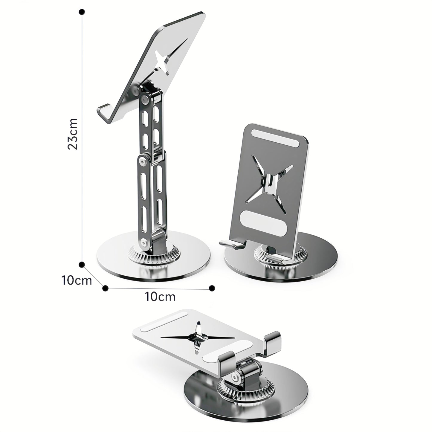 Briteroh All-Metal Cell Phone Stand 360° Rotatable & Height Adjustable - 25KG Super Load-Bearing, Foldable Desk Stand for Phone, Compatible with iPhone 17/16/15/14, Nintendo Switch, Silver