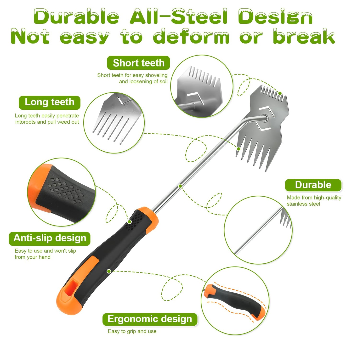 Weeder Tool,2026 Portable Weeding Tool,Stainless Steel Garden weed pulling tool,Adopt Anti slip Rubber handle,conforms to ergonomic curves,Suitable For Vegetable Cultivation And Horticulture on Farms