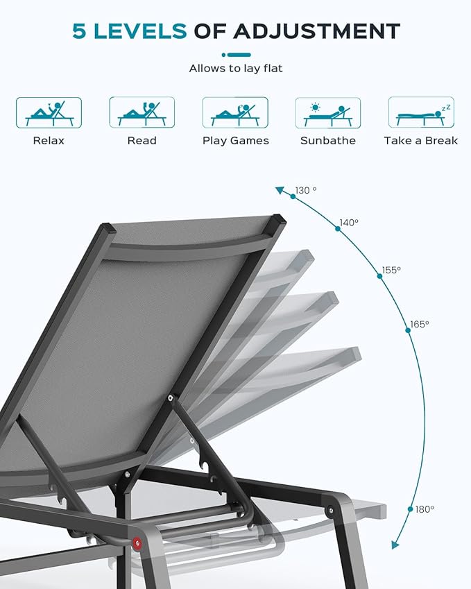 Ciokea Aluminum Foldable Lounge Chairs Set of 4