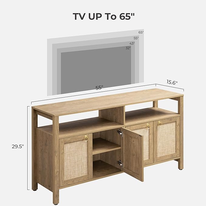 SICOTAS Rattan TV Stand for Television up to 65 Inch