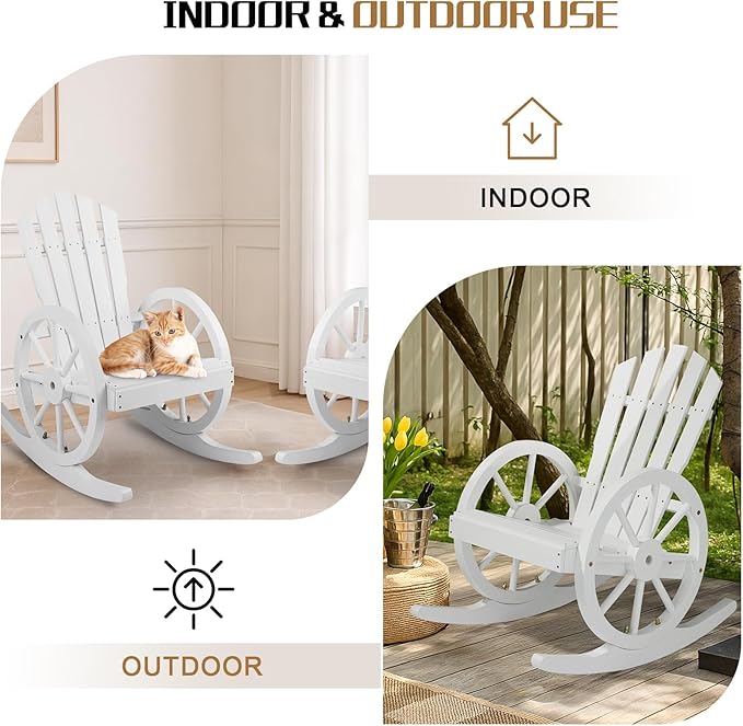 Outvita Adirondack Rocking Chair, Wood Wagon Rocker, Outdoor Wooden Carbonized
