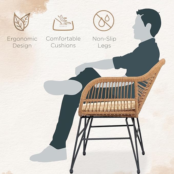 3 Piece Outdoor Wicker Furniture Bistro Set, Rattan Chairs Conversation Sets