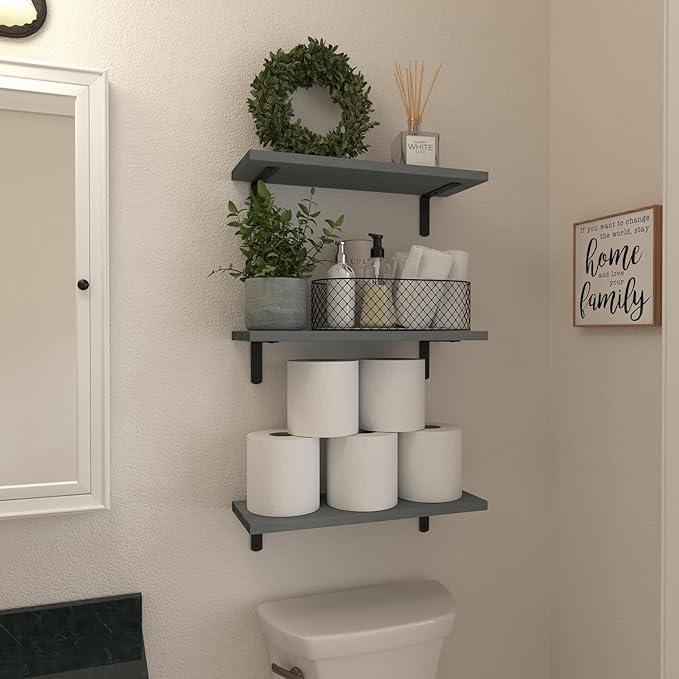 WOPITUES Wood Floating Shelves Set of 6, Shelves