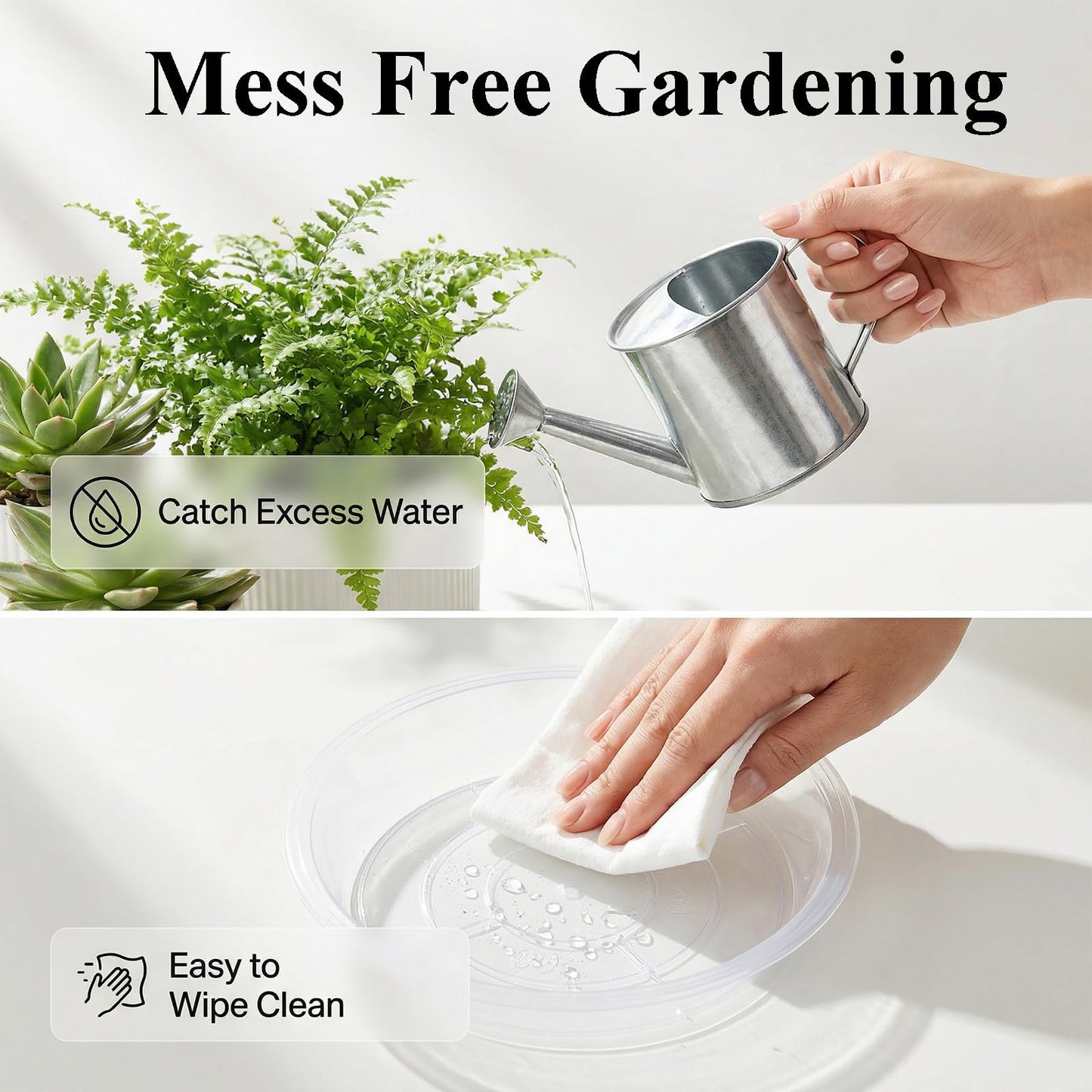 Tulpeed 50 Pack Clear Plant Saucer 5 Inches Plant Trays for Pots Plastic Round Drip Trays Flower Pot Saucers Black Planter Water Tray Plant Drainage Tray