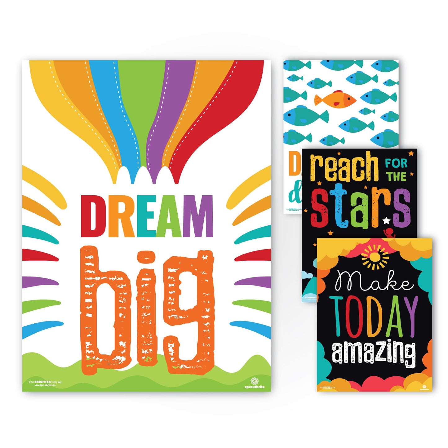 Sproutbrite 6 Educational Posters & Charts 12” x 16” Motivational Posters for Students - Bulletin Board and Wall Decor for Pre, Elementary and Middle School - Inspires Confidence and Positive Self-Belief