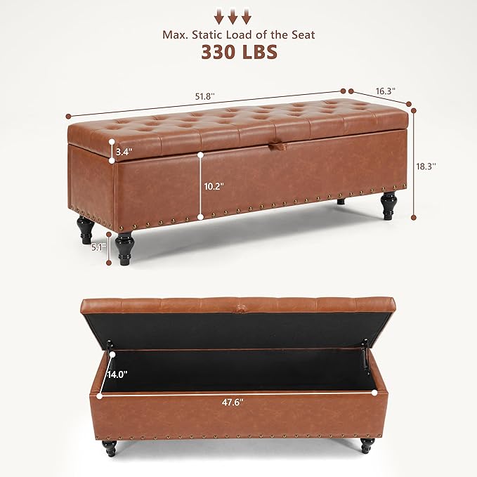 Mangodan 50" Storage Ottoman Bench, Tufted Ottoman