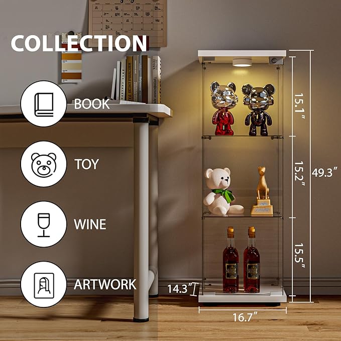 FANYUSHOW 3-Shelf Glass Display Cabinet