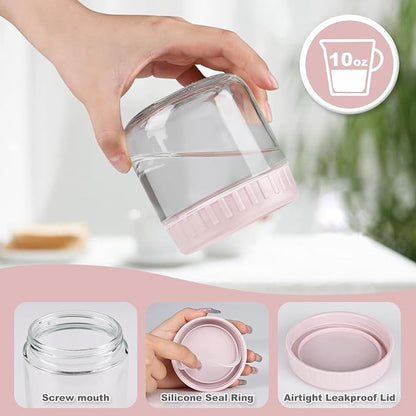 SHOWIN Overnight Oats Containers with Lids, 10oz Glass Jars with Lids 8 pcs, Pink, Wide Mouth Mason jars for Salad, Yogurt, Snacks, Meal Prep