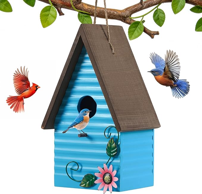 Bluebird Houses for Outside,Blue Bird Houses for Outdoors,Hanging Birdhouses for Outdoors,Wooden Hummingbird House for Outside,Country Style Bird Nest Box,Yard Decorative Gift for Bird Lovers