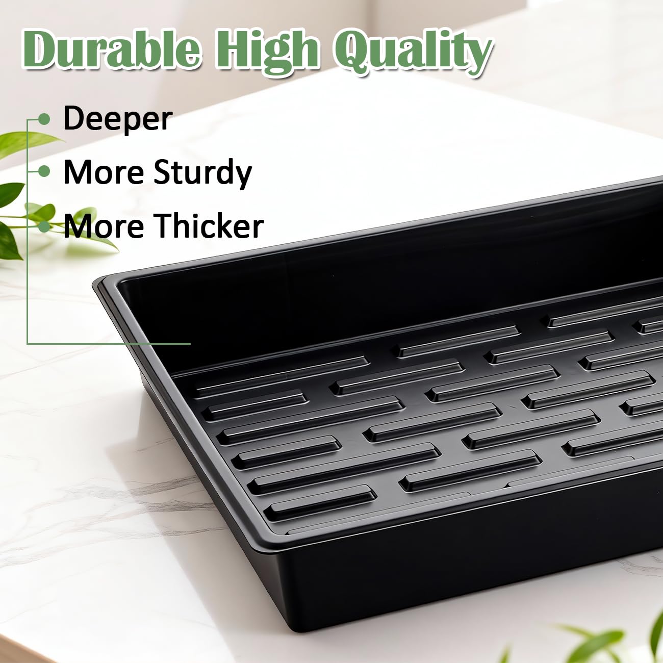RooTrimmer 20 Pack Nursery Pots Trays (16.5"x13.2"x2.8"), Plastic Seed Starter Trays, Durable Carrying Seedling Starter Tray, Reusable Tray for Planting and Collecting Drainage Water (Black)