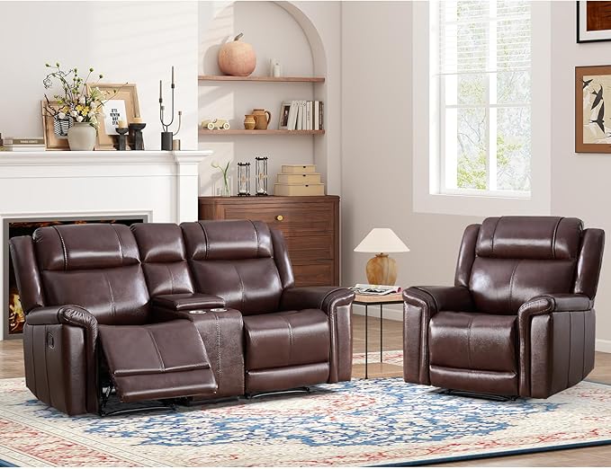 ANJ Premium Genuine Manual Reclining Sofa Set