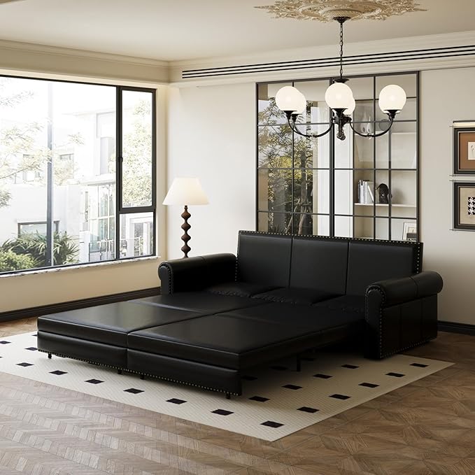 Faux Leather Sleeper Sofa Couch