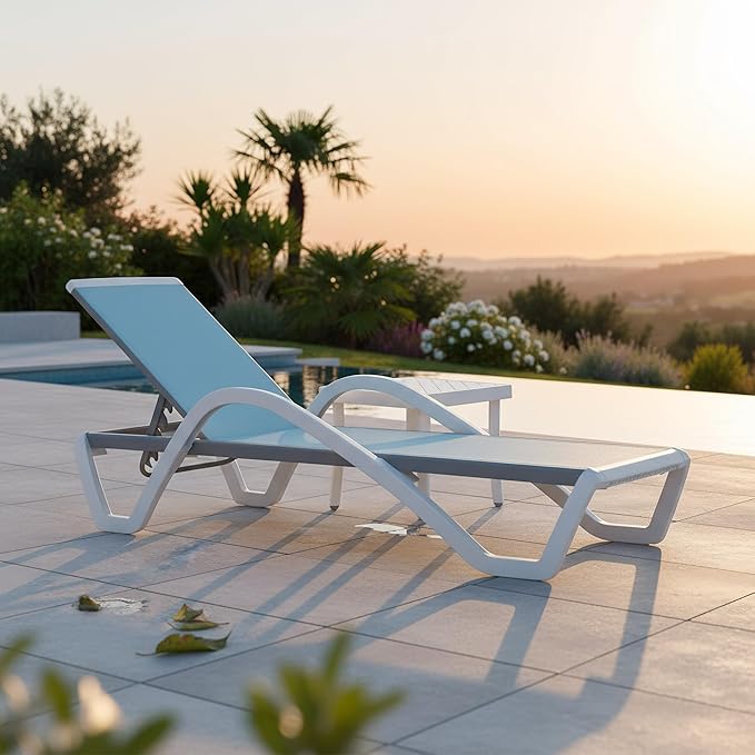PURPLE LEAF Patio Chaise Lounge Chair Set Outside Aluminum Plastic Stackable