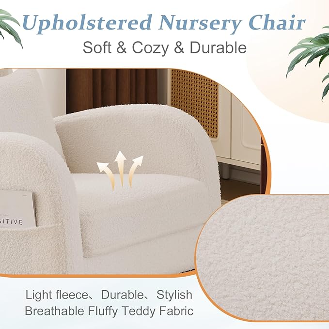 VINGLI Teddy Fleece Low Seat Rocking Chair, Boucle Upholstered Nursery Glider