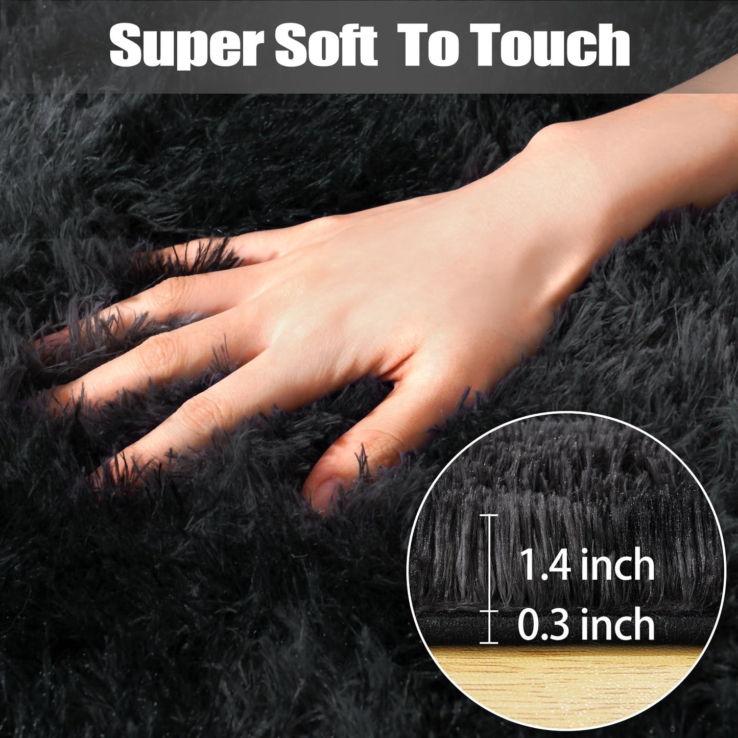 qulint Black Grey Area Rugs for Bedroom, 3x5 Area Rug for Kid Room Fluffy Soft Shag Rug for Living Room, Small Fuzzy Plush Shaggy Alfombras for Dorm Nursery Home Decor (3ft x 5ft, Tie-dyed Black Gray)