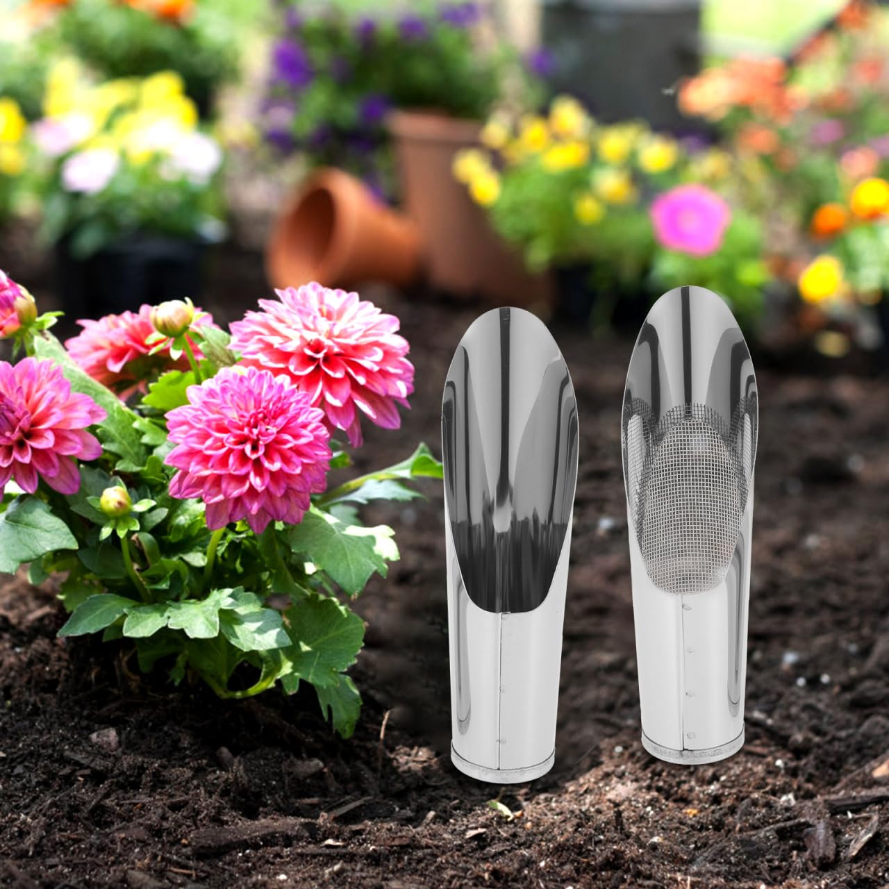 2Pcs Stainless Steel Garden Shovel and Soil Sifter Set for Planting, Portable Soil Scoop and Sifter for Bonsai, and Vegetable Gardening
