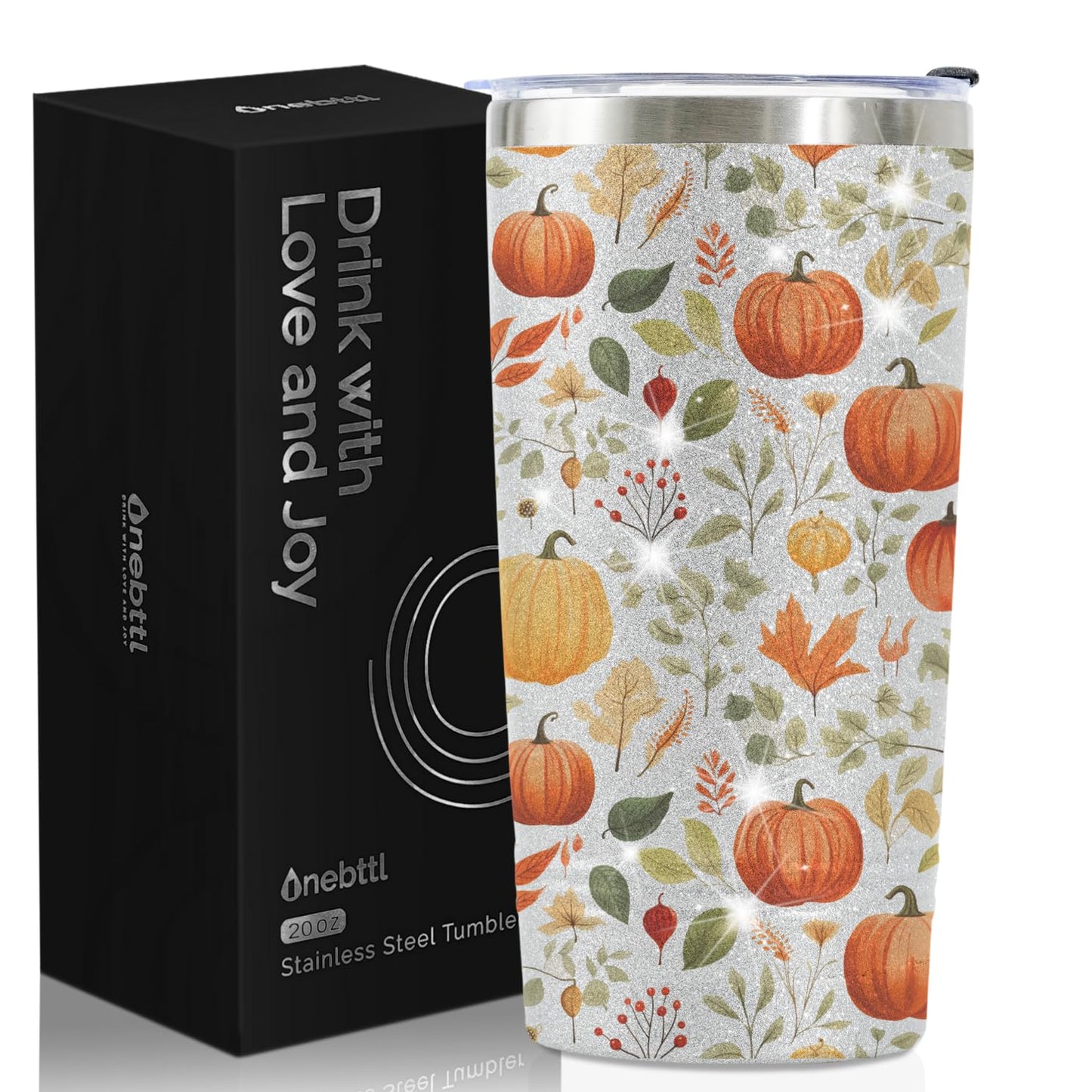 Onebttl Pumpkin Gifts for Women, Men, Cool 20oz Stainless Steel Skinny Tumbler with Lid & Straw, Unique Gift for Pumpkin Lovers - All-over Print