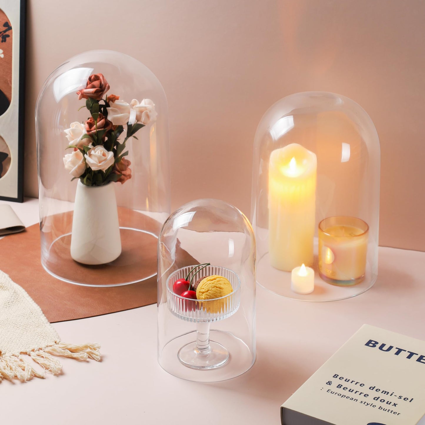 10" Tall Clear Glass Display Cloche, Dome Shape for Terrarium, Plants, Trinkets, Cakes, Figurines, LED Light String, Candle. Cloche Glass Dome, Bell Jar Display Case (1, 5.5"x10")