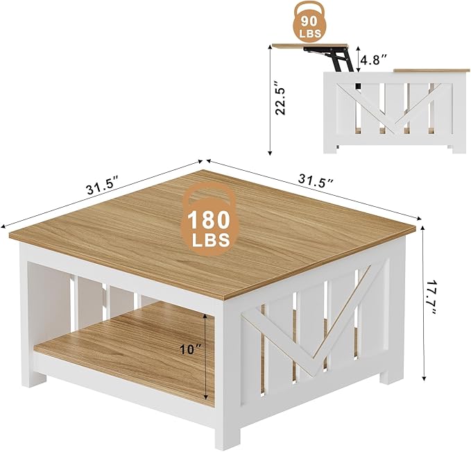 FABATO Lift Top Coffee Table, 31.5" Farmhouse Coffee Tables
