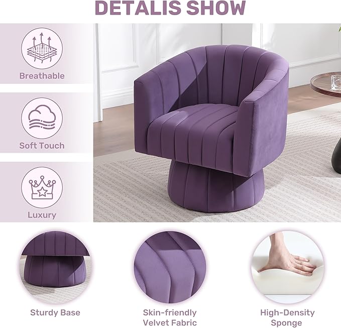 Swivel Accent Barrel Chair, Cute Comfy Small Round 360° Arm Chair. Velvet Club