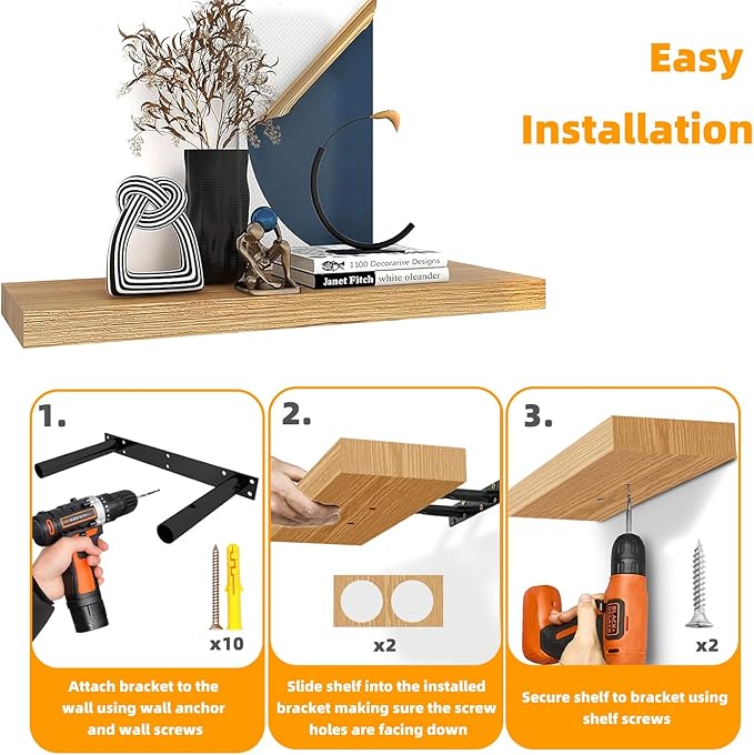 Oak Floating Shelves for Wall，24in Wall Mounted Display Ledge Shelves Perfect