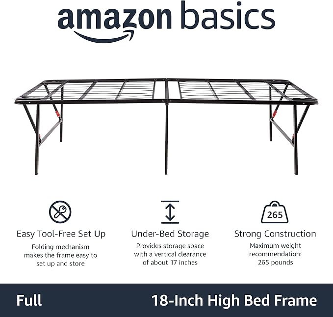 Amazon Basics Bed Frame with Storage, Foldable Metal Platform, Sturdy Steel