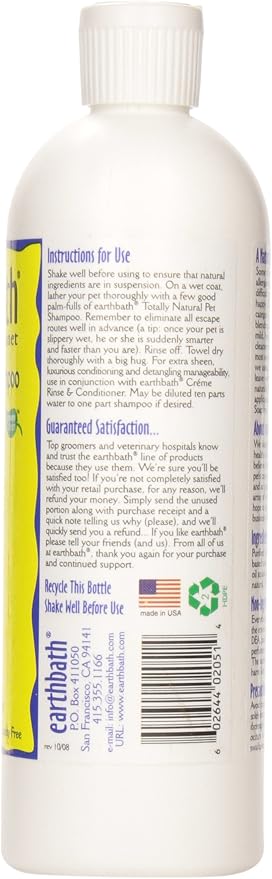 earthbath, Hypoallergenic Dog Shampoo - Fragrance Free Dog Shampoo for Allergies and Itching, Made in USA, Cruelty Free Dog Wash, Gentle Puppy Shampoo, Soothing Cat Shampoo - 16 Oz (1 Pack)