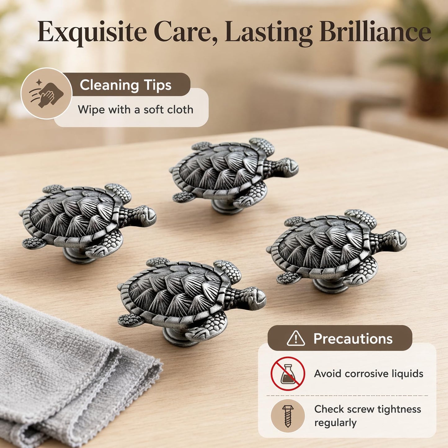 Jinyuanchao Ocean Turtles Handle 4PCS, Metal Dresser Drawer Cabinet Door Knobs Pulls Handles Home Bathroom Beach Nautical Coastal/Forest Decor Animal Series (Turtle, Pewter)
