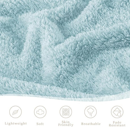 Exclusivo Mezcla Fleece Bed Blankets Queen Size, Ultra Soft, Lightweight and Fuzzy Stone Blue Blanket for Women, Home Decor, 90x90 Inches