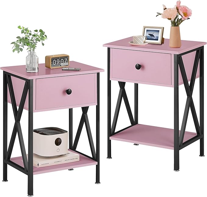 VECELO Nightstands Set of 2, Modern Bedside End Tables, Night Stands