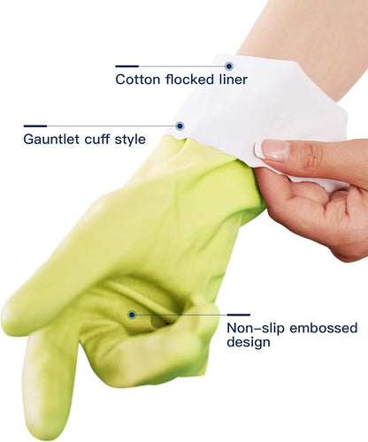 LANON 3 Pairs wahoo Skin-Friendly Cleaning Gloves, Dishwashing Kitchen Gloves with Cotton Flocked Liner, Reusable, Non-Slip, Bud Tender, Medium