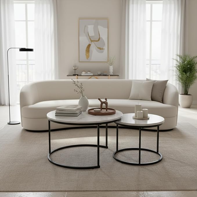 Homy Casa 27.6inch Round Coffee Table Set of 2, Modern Nesting Coffee Tables