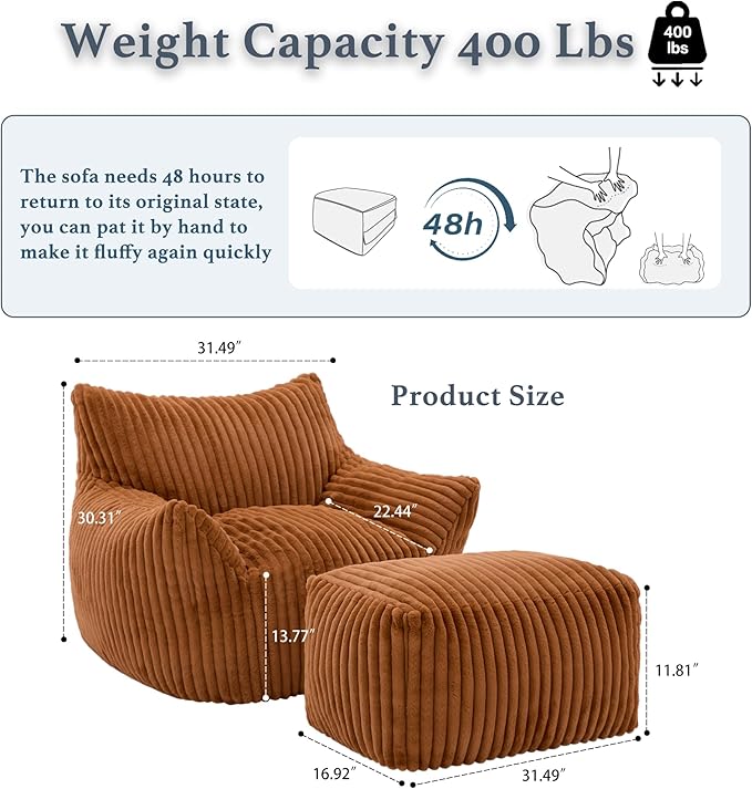 Gericco Oversized Bean Bag Chaise Lounge Chair Indoor