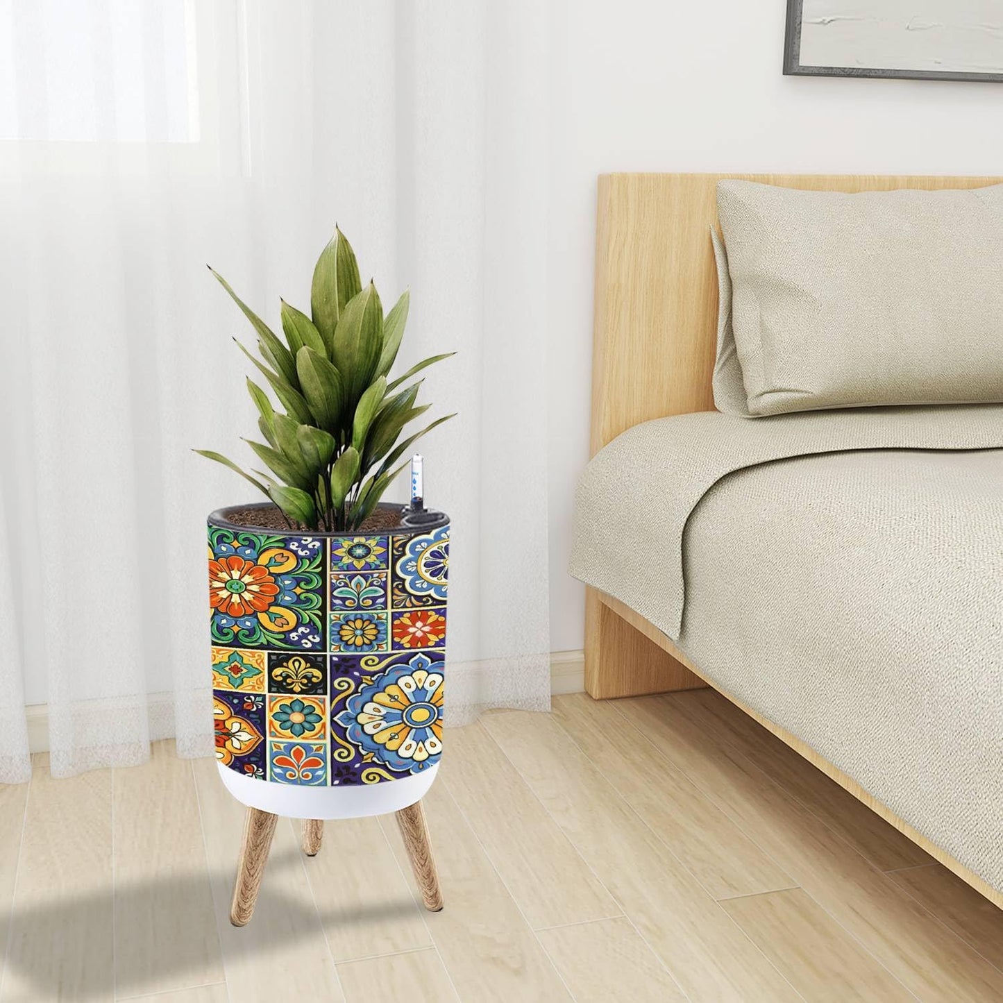 GDYAONCA Plants Flower Pot Mexican ceramic talavera tiles big collection retro seamless for Plant Pots with Stand Indoor Outdoor Plant Stands for Planting Corner Living Room Balcony Garden Patio