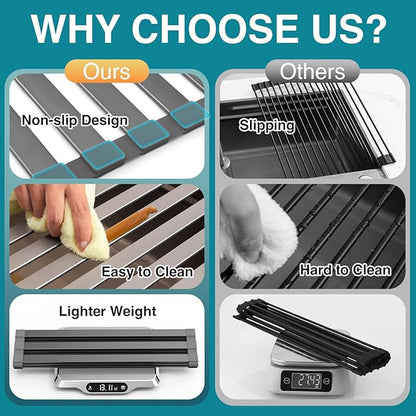 Aluminum Roll Up Dish Drying Rack Over The Sink, 17.7" x 13.4" Rust-Proof