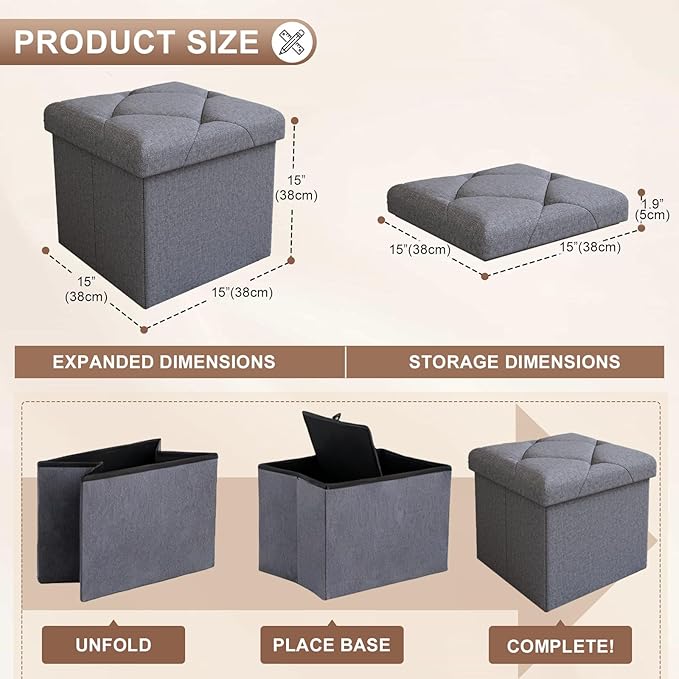 15'' W Storage Ottoman Bench, Folding Storage Bench Ottoman,