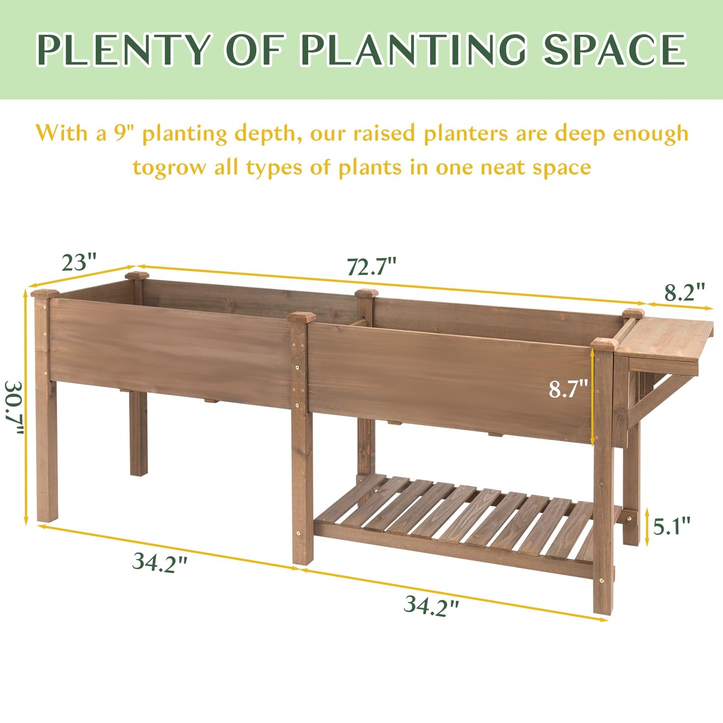 Raised Garden Bed Outdoor with Legs, 81"x 23" x 31" Elevated Wood Planter Box Stand for Backyard Patio, Garden Flower Beds with Liner Hooks Divider Panel Drainage Holes, Gift for Gardening, Brown