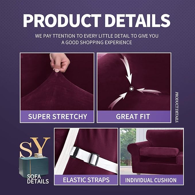 ZNSAYOTX Oversized Velvet 3 Piece Couch Cover